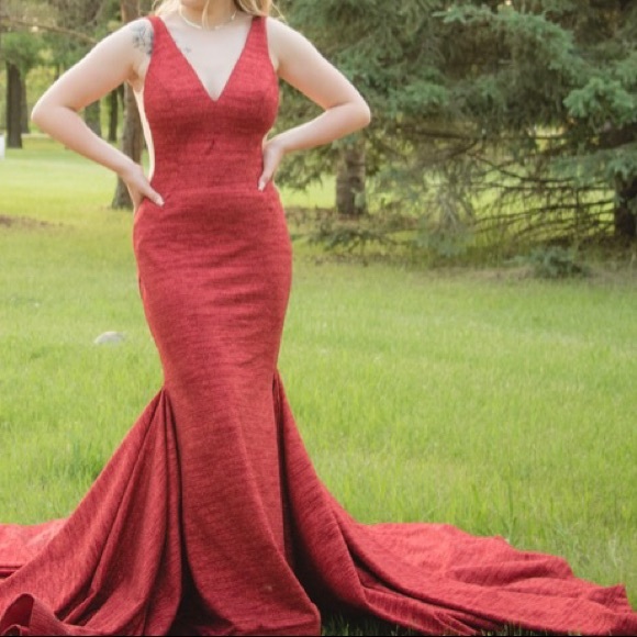 Jovani Iridescent Shimmer Fitted Mermaid Prom Dress Train Pageant Gown - Picture 9 of 10